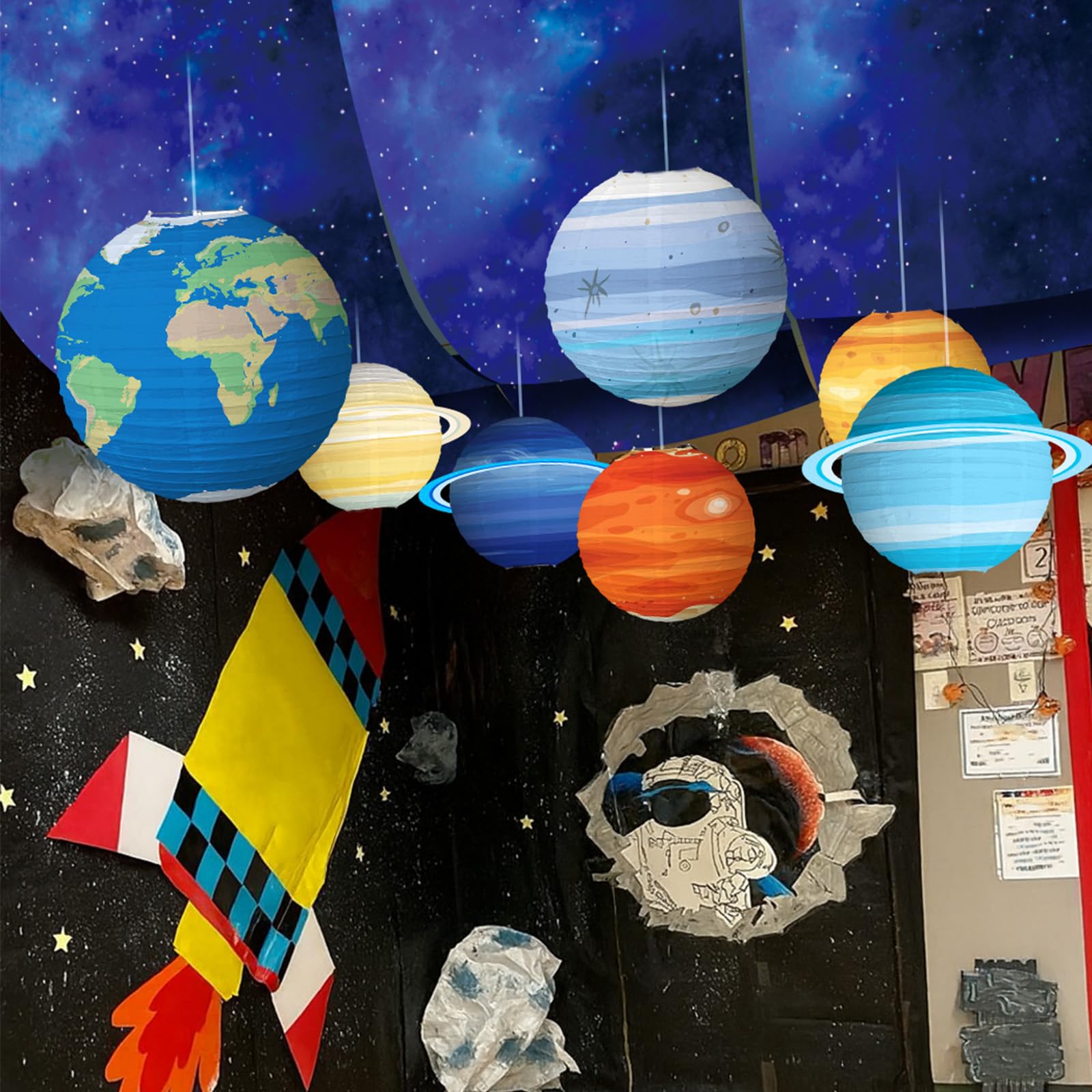 VioraWhite ceiling decors set immersive galaxy ambiance for parties.