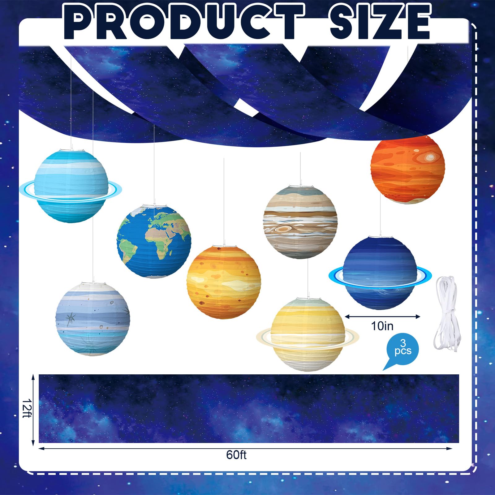 VioraWhite paper lantern planets add festive space-themed charm.