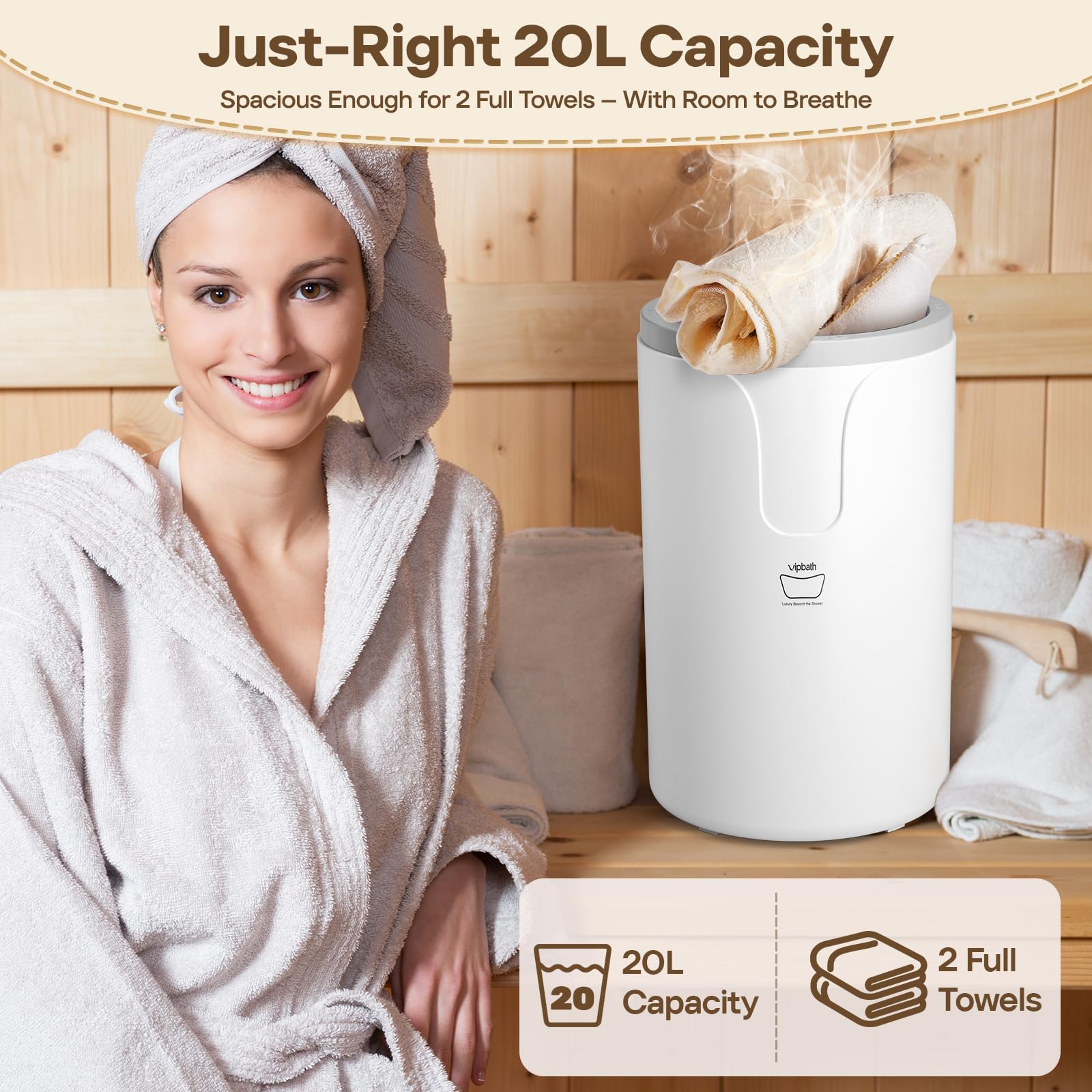 VIPBATH 20L interior bucket highlights spacious capacity for large towels