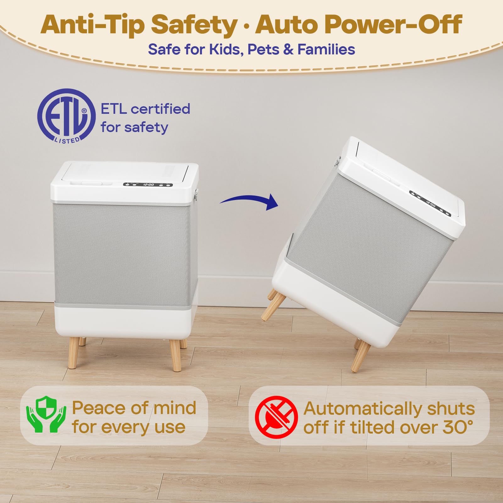 VIPBATH towel warmer dual-safety system protects against overheating and tipping