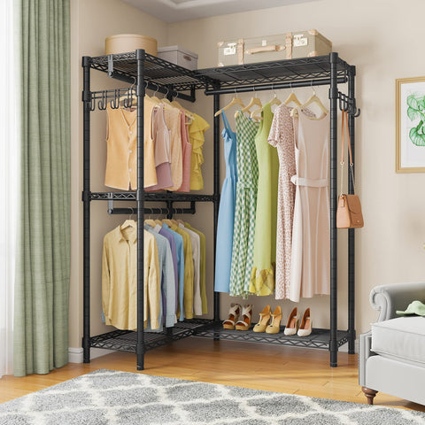 VIPEK L4 Garment Rack straight-line configuration shows flexible layout for larger spaces.