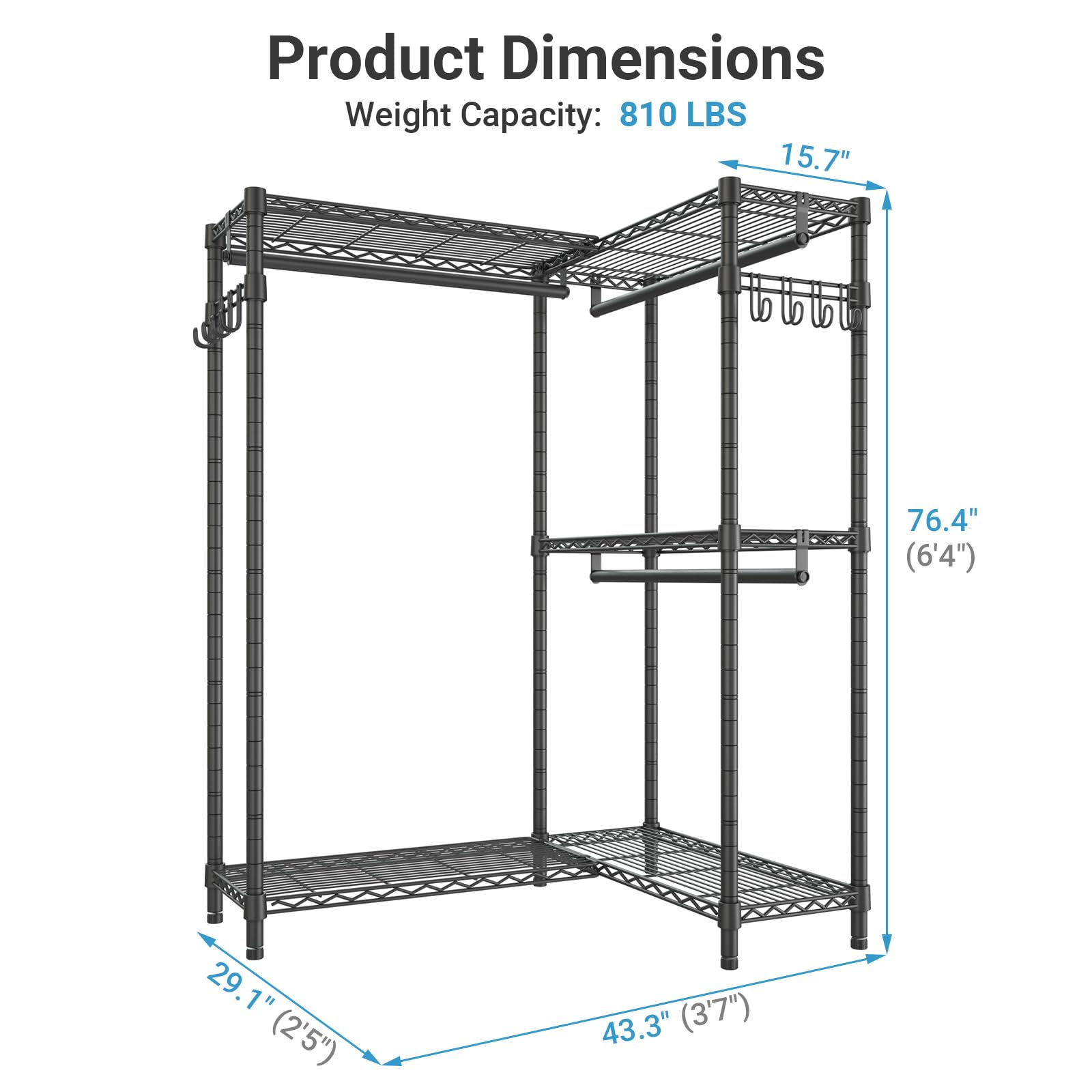 VIPEK L4 Garment Rack top shelves keeps bedding and boxes neatly accessible.