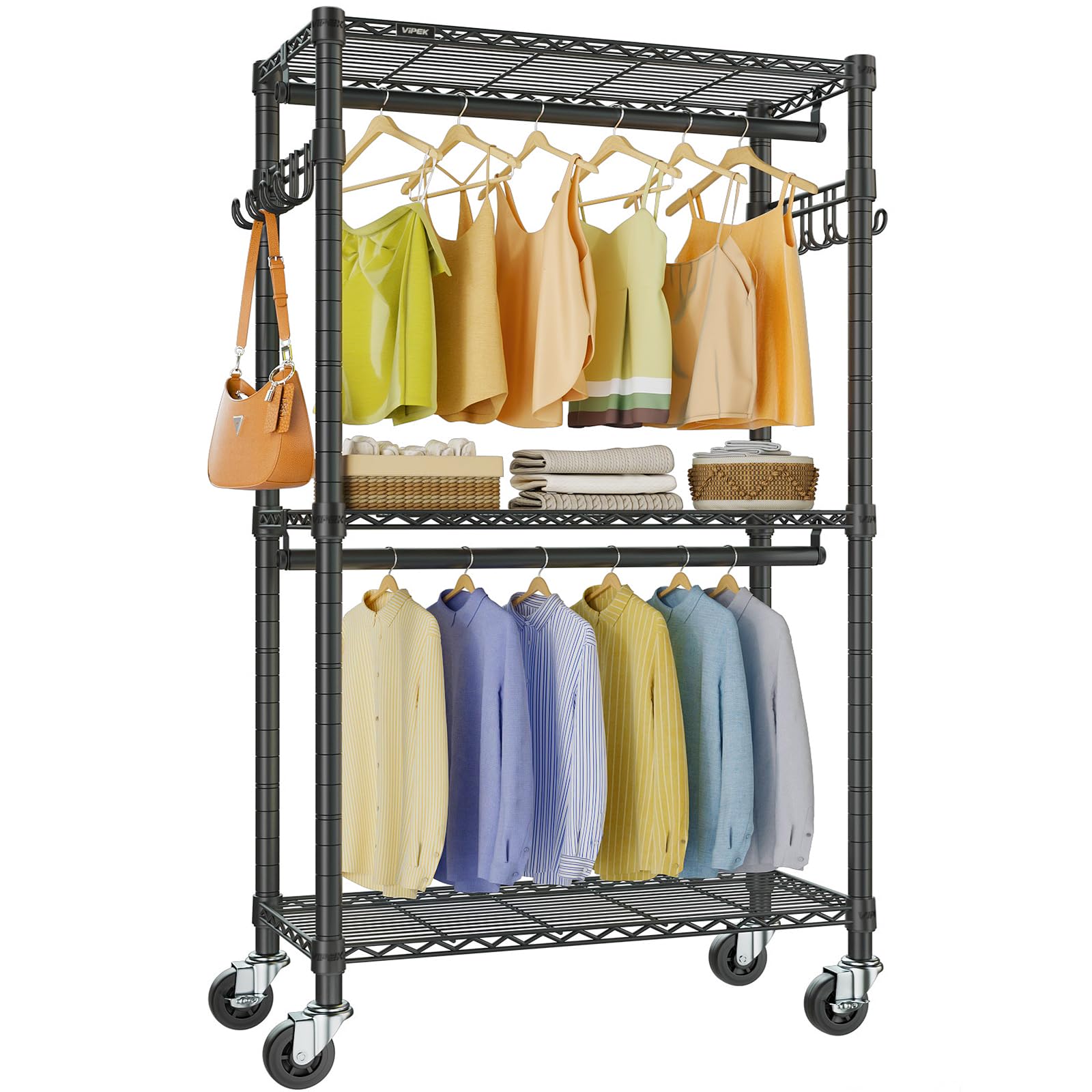 VIPEK R2 mini rolling rack front view showing sturdy frame and hanging space