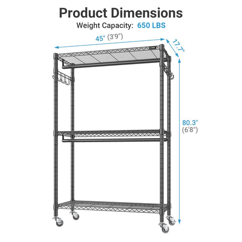 VIPEK R2 Plus adjustable shelves and hanging rods for flexible storage.