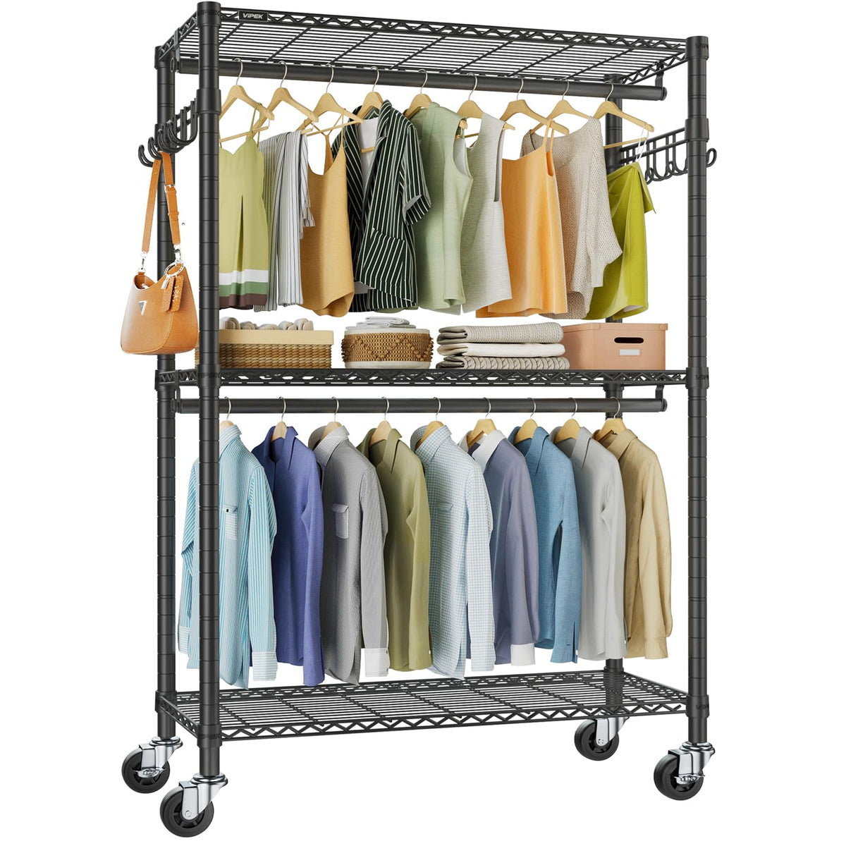 VIPEK R2 Plus garment rack front view showing generous storage capacity.