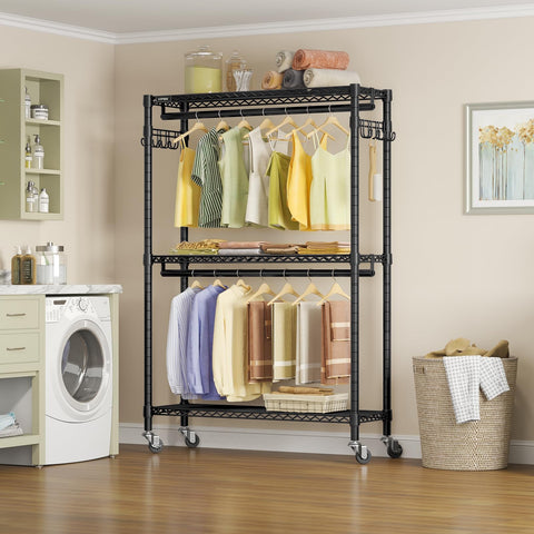 VIPEK R2 Plus garment rack side view with double rods.