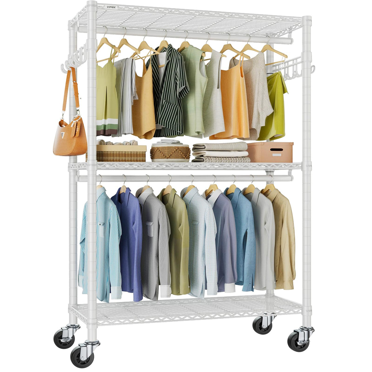 VIPEK R2 Plus rolling garment rack with three tiers for versatile storage