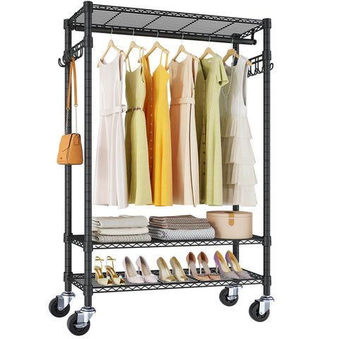 VIPEK R3 heavy-duty rack with lockable wheels for stable, mobile garment storage.
