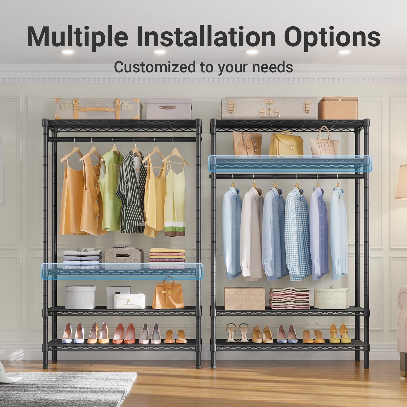 VIPEK V1 heavy-duty rack demonstrates 500 lb capacity for coats and jackets.