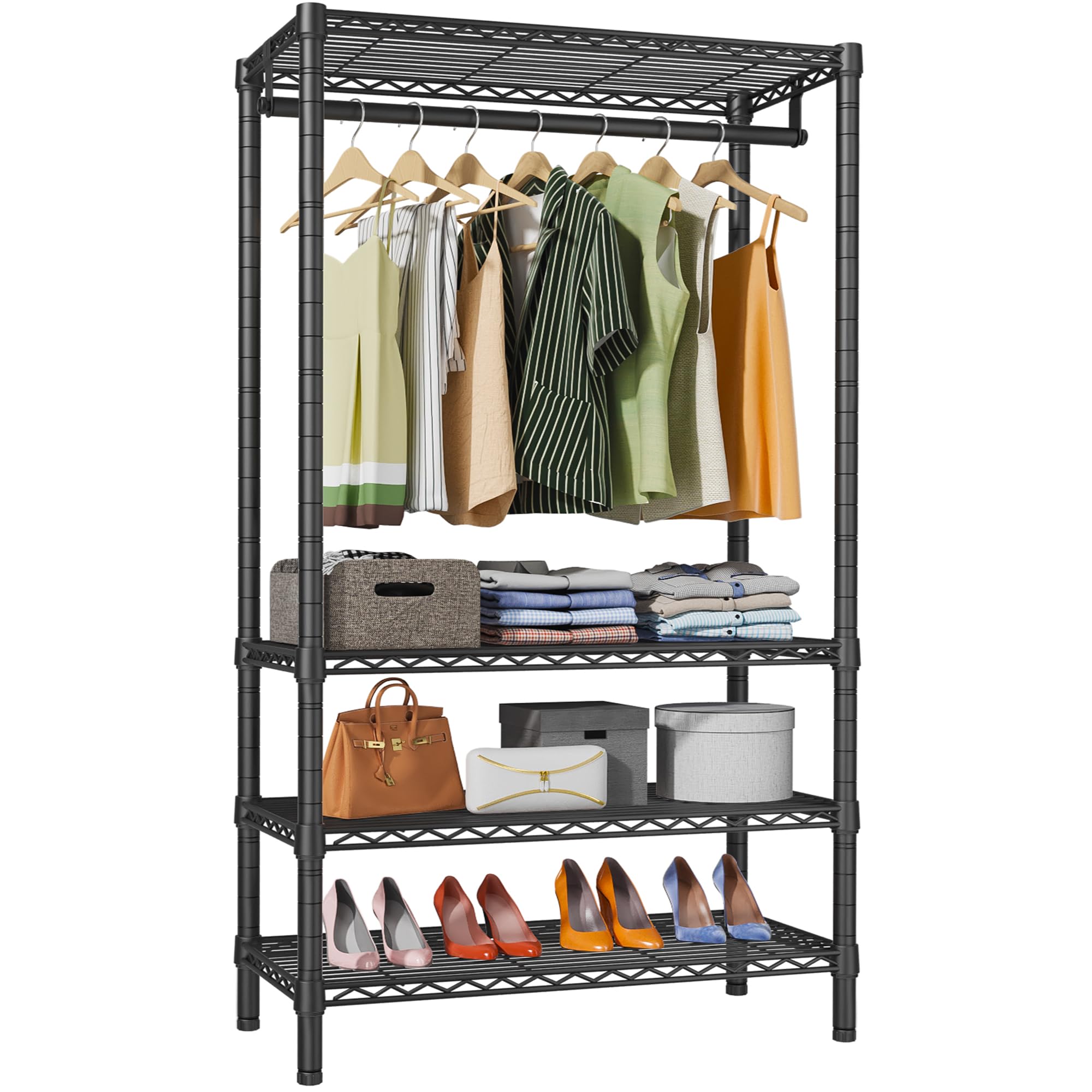 VIPEK V1 four-tier wire garment rack offers extra closet storage and organized outfits.