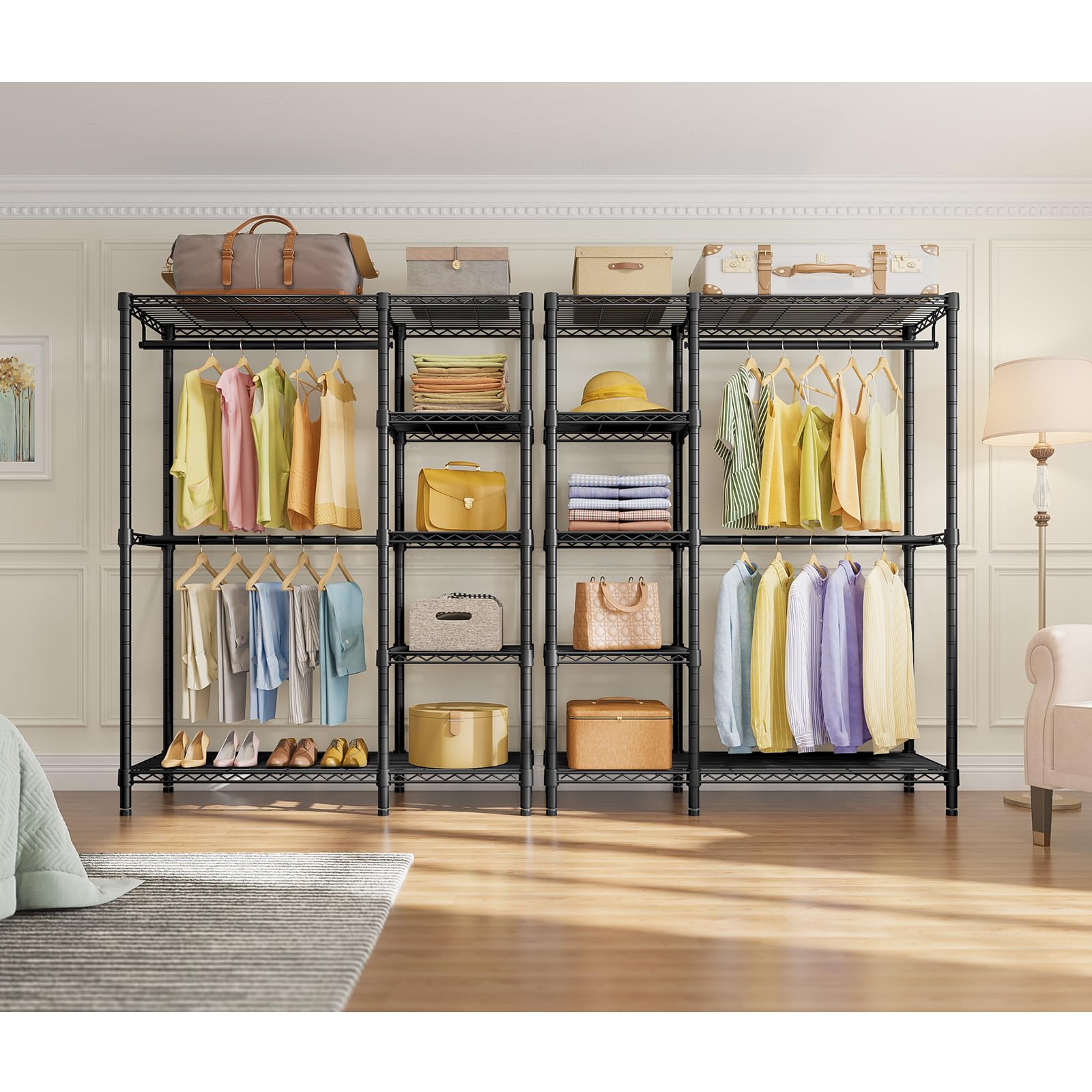 VIPEK V7 double hanging rod demonstrates increased hanging capacity for coats.