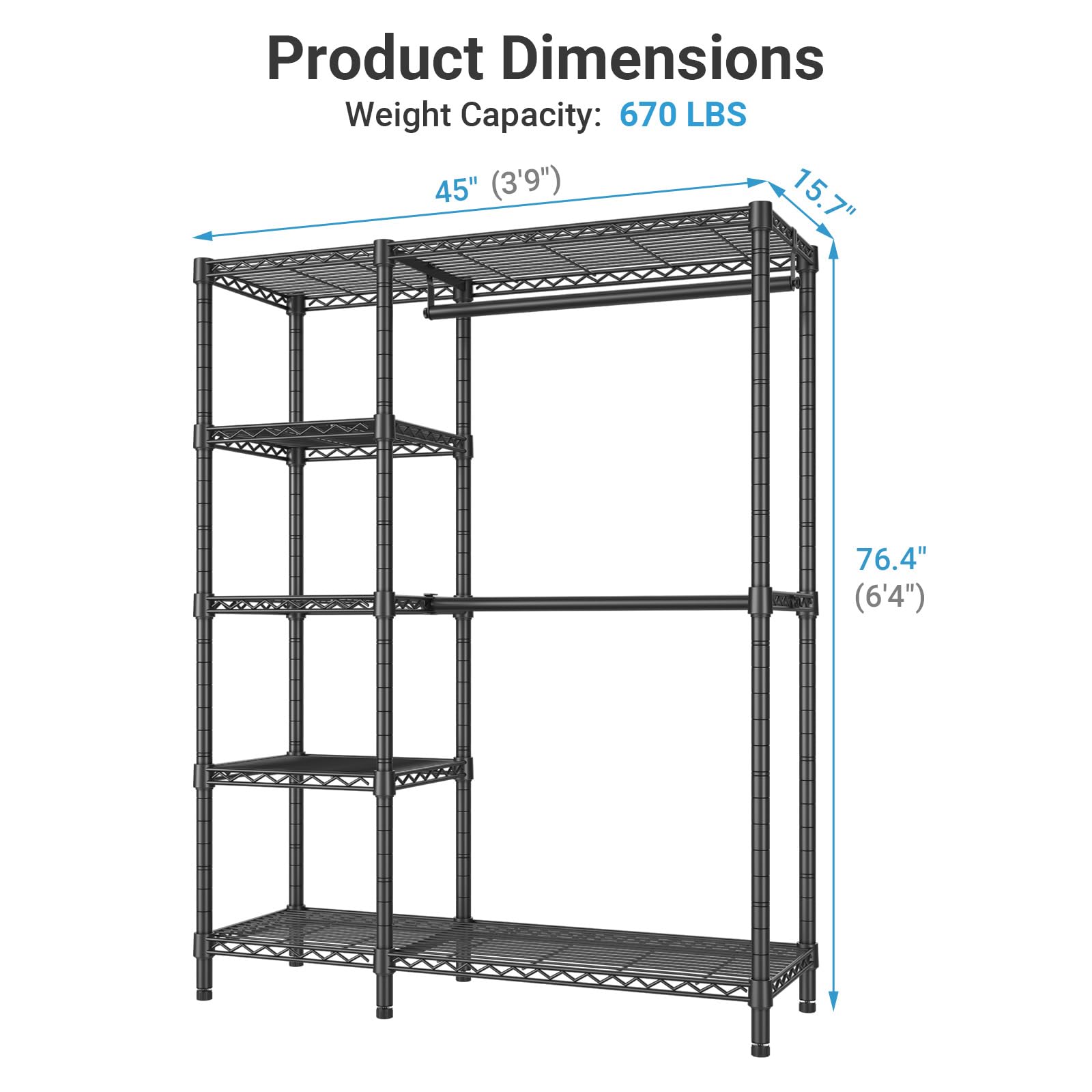 VIPEK V7 five-tier shelves provide versatile storage for bags and folded clothes.