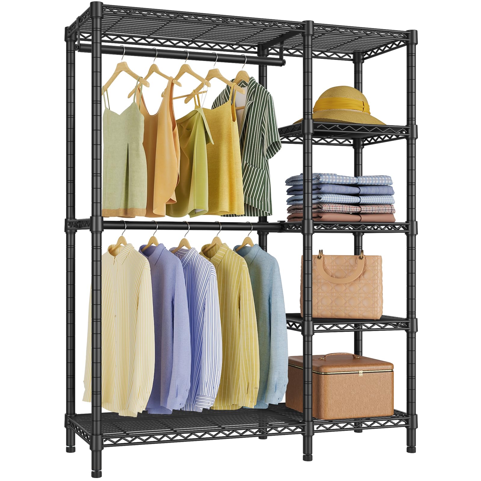 VIPEK V7 garment rack showing overall dimensions for planning a neat entryway closet.