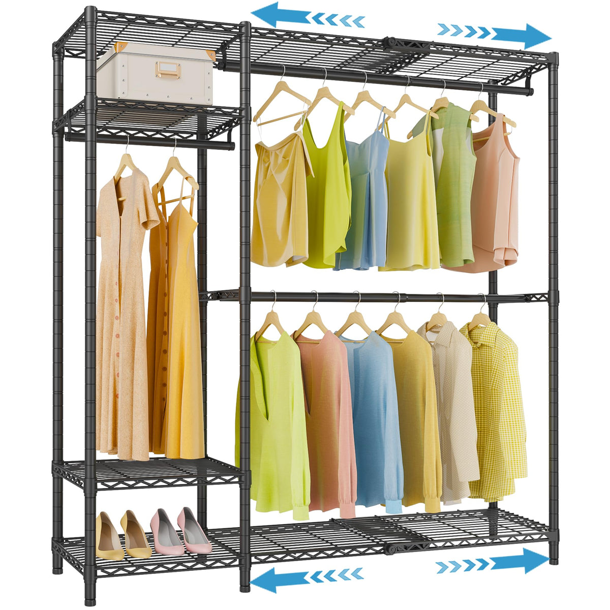 VIPEK X20 expandable metal clothing rack with space-saving storage in a compact room