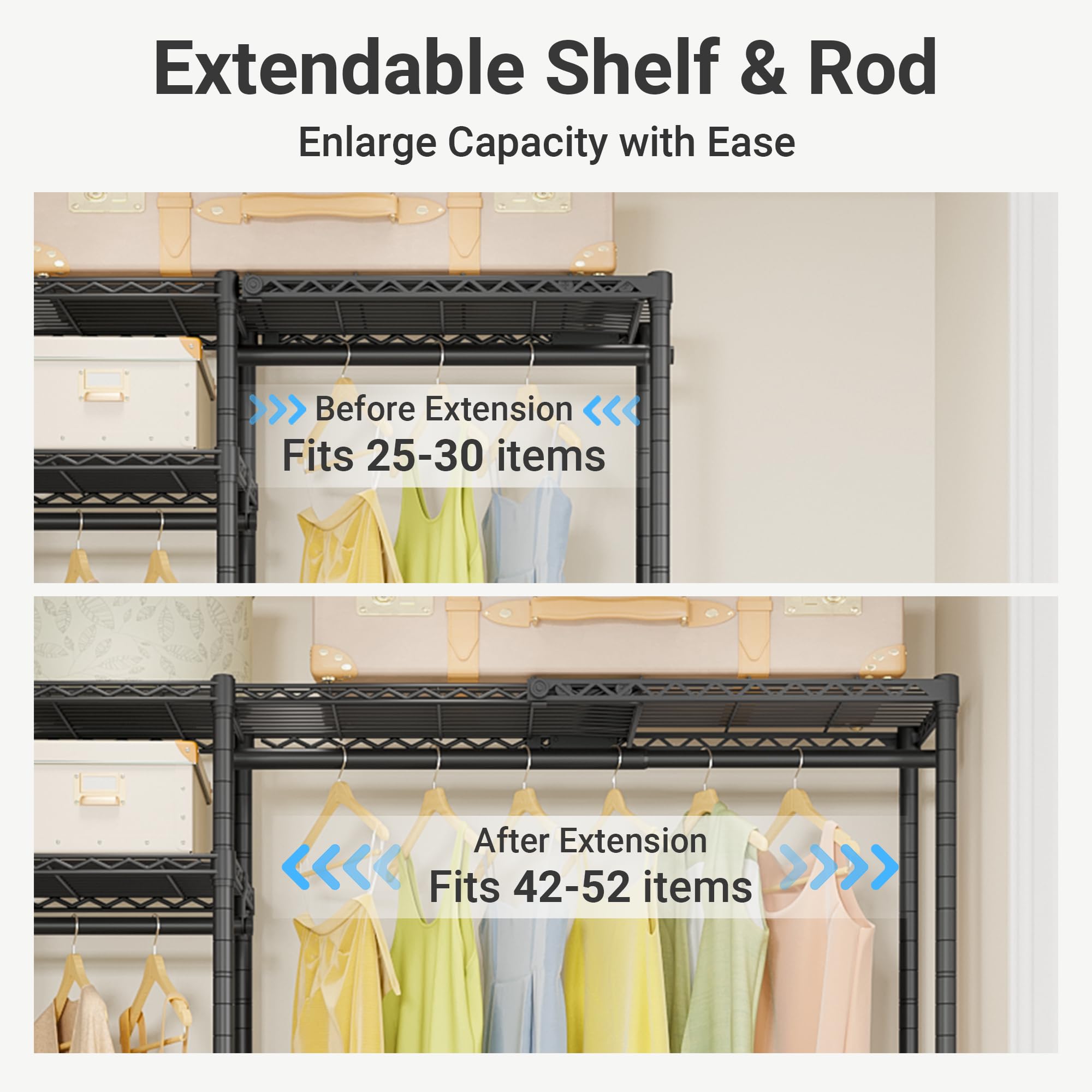 VIPEK X20 heavy-duty rack supporting bulky garments with stable storage