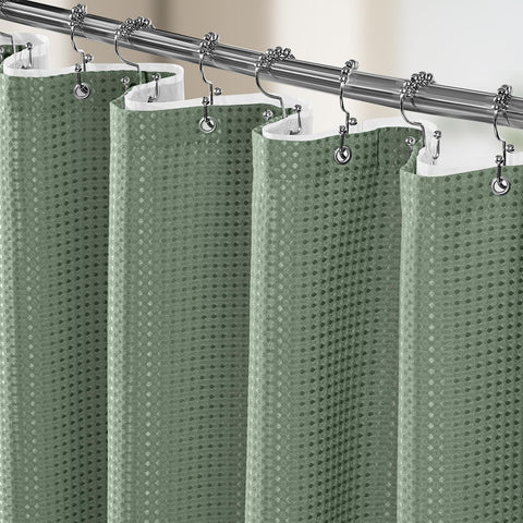 Vipfree waffle-curtain in sage green enhances privacy and elegance.