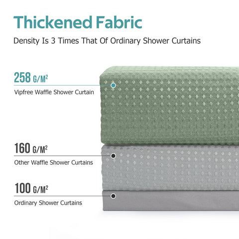 Vipfree weighted-hem keeps the curtain in place during showers.