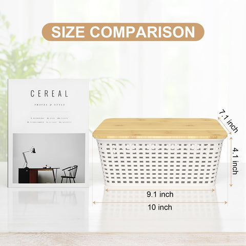  Viphope bamboo lid bins, stackable on a shelf for tidy organization.