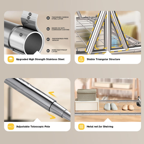 VIPLEEO extendable rod shows adjustable width for clothing