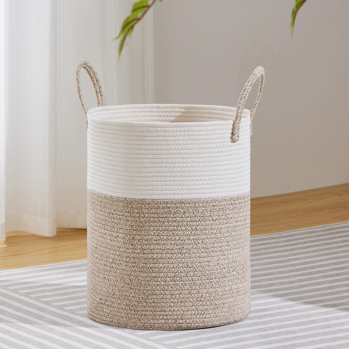 VIPOSCO large laundry hamper with tall woven rope design for spacious laundry storage.