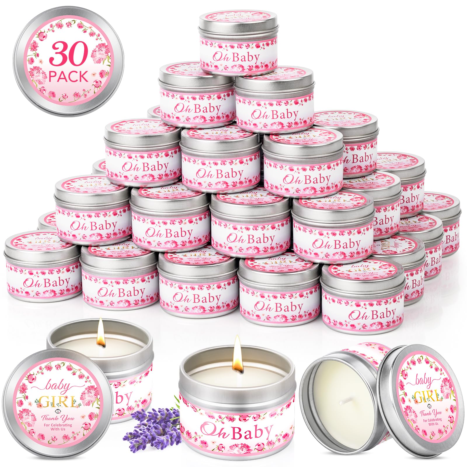 Viscoo pink lavender-scented baby shower candle for elegant table decor