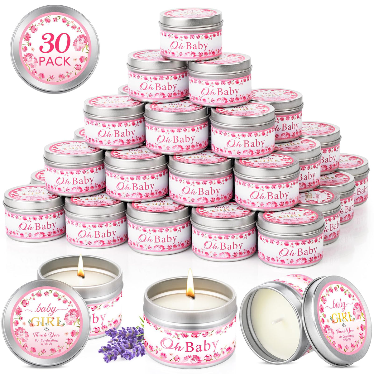 Viscoo pink lavender-scented baby shower candle for elegant table decor