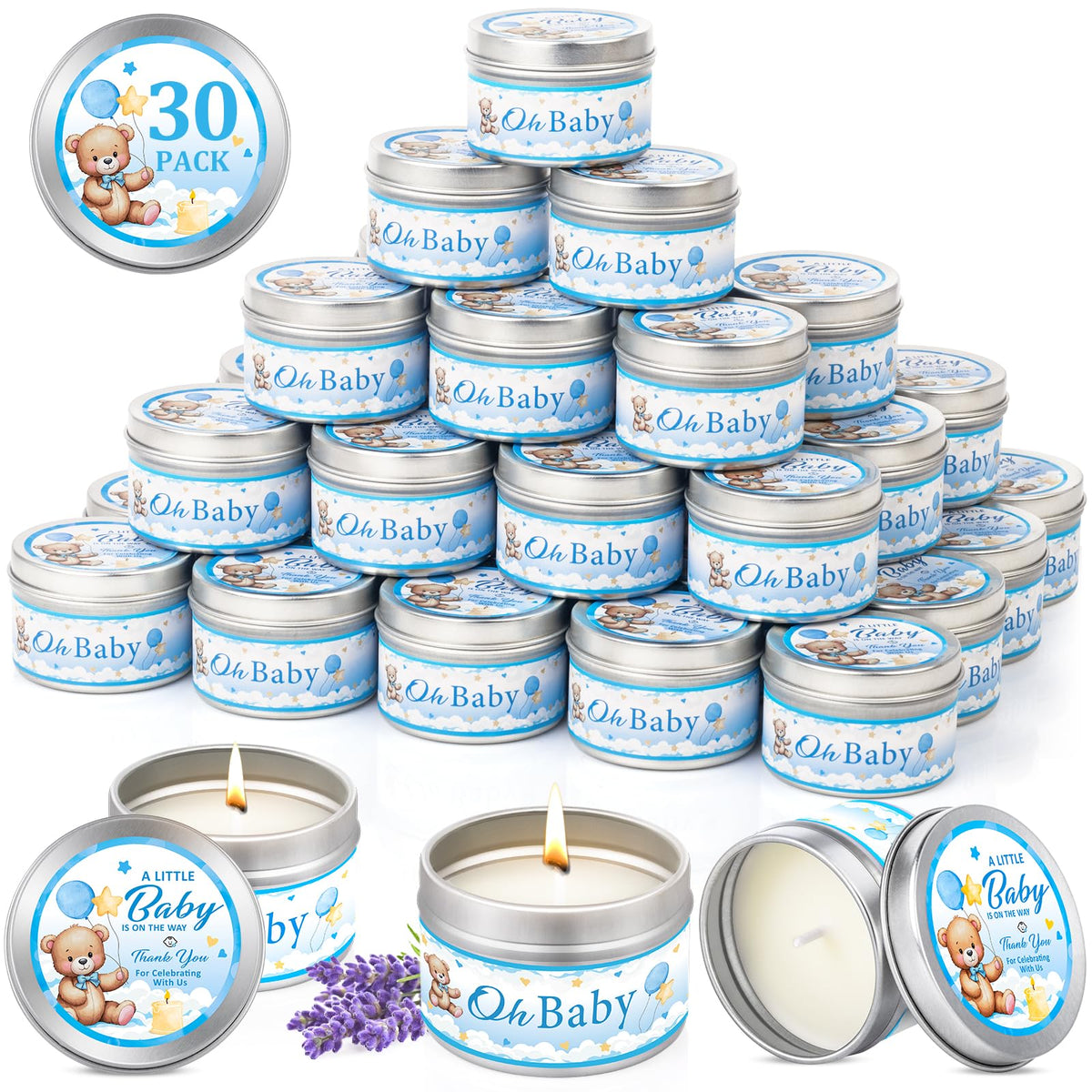 VISCOO lavender-scented baby shower candle blue front view for elegant decor