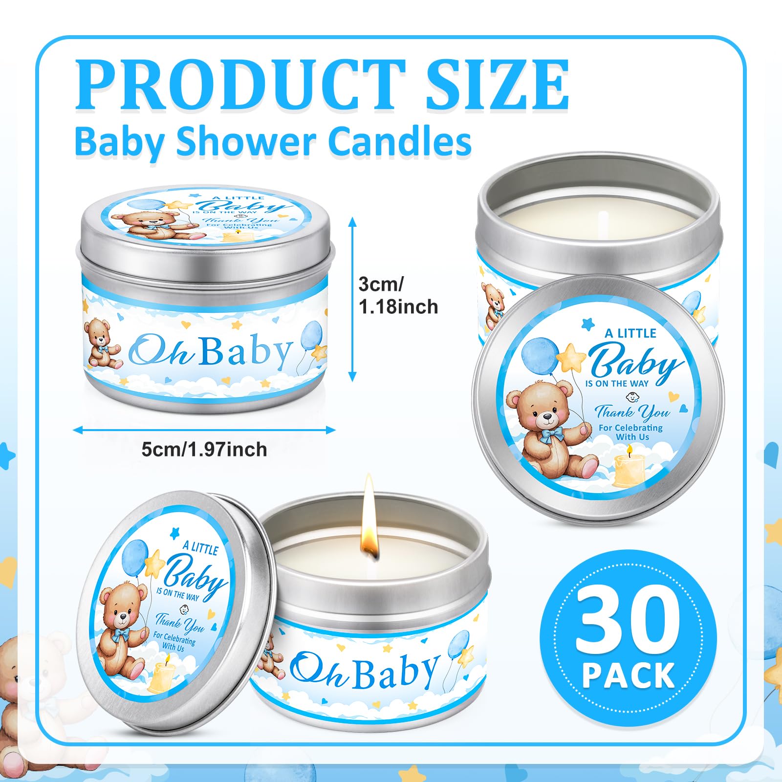 VISCOO baby shower candle blue pack display ready for guest prizes