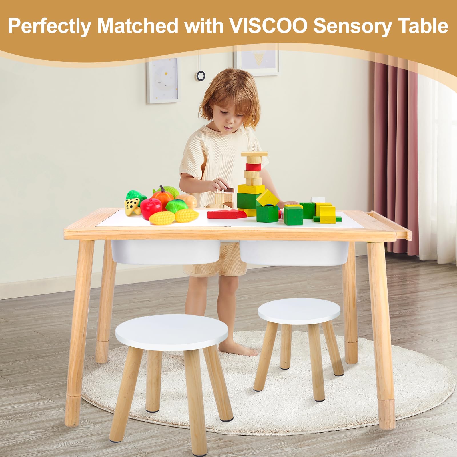 VISCOO wooden step stool round-edge safety protects little ones from corners