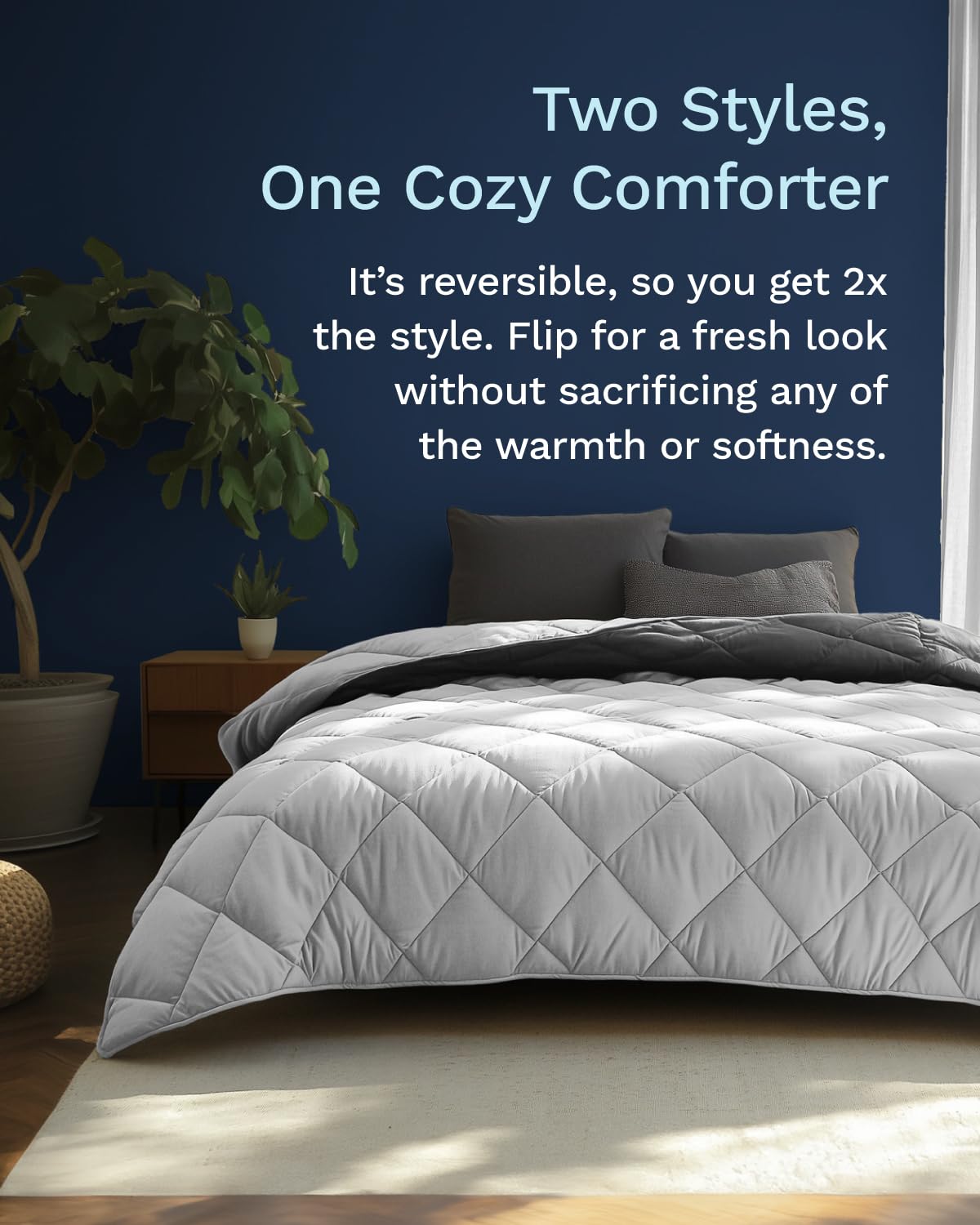 ViscoSoft Twin XL comforter reversible-design showing two looks