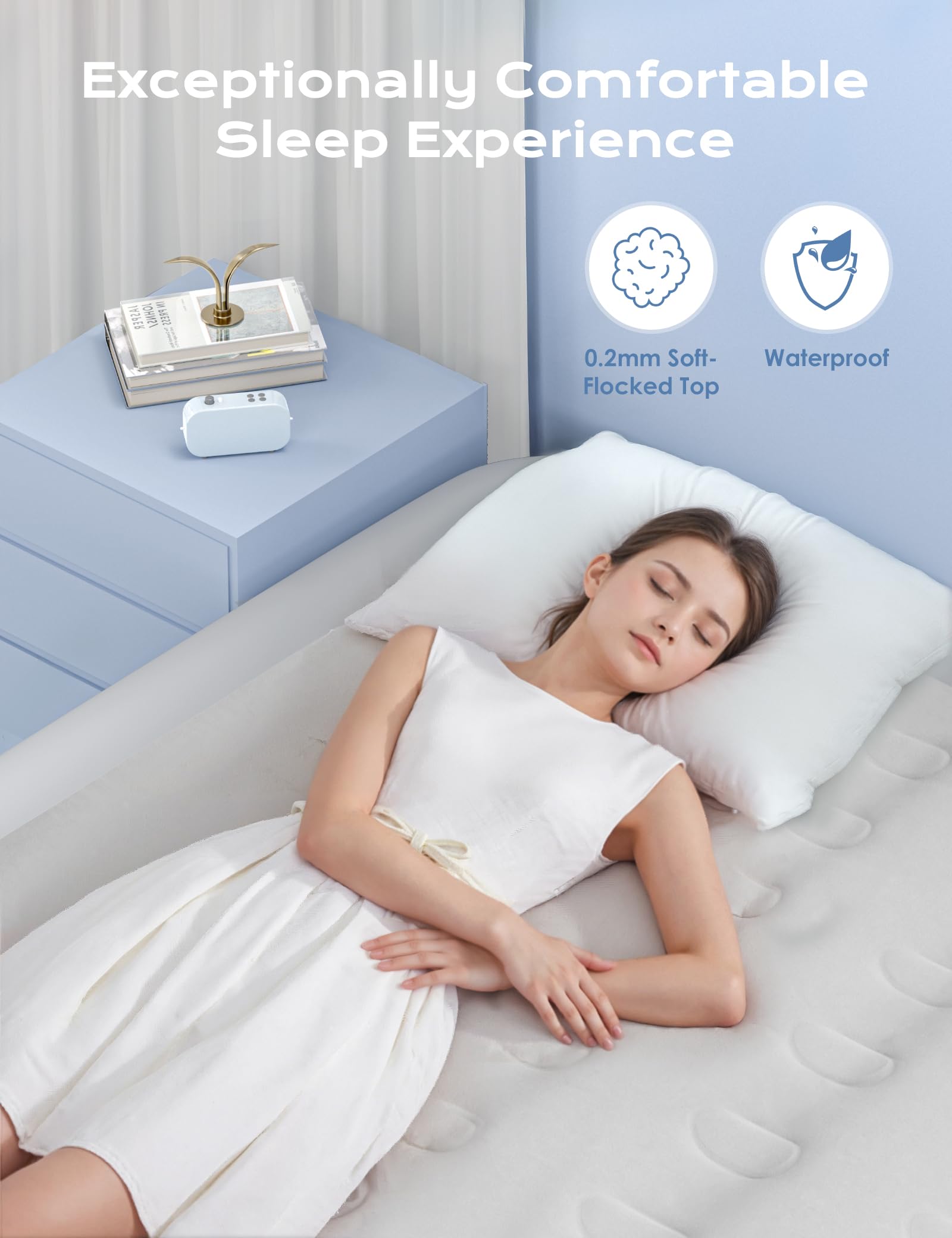 VISFAPAER Queen air mattress at 18-inch height for easy entry and comfort.