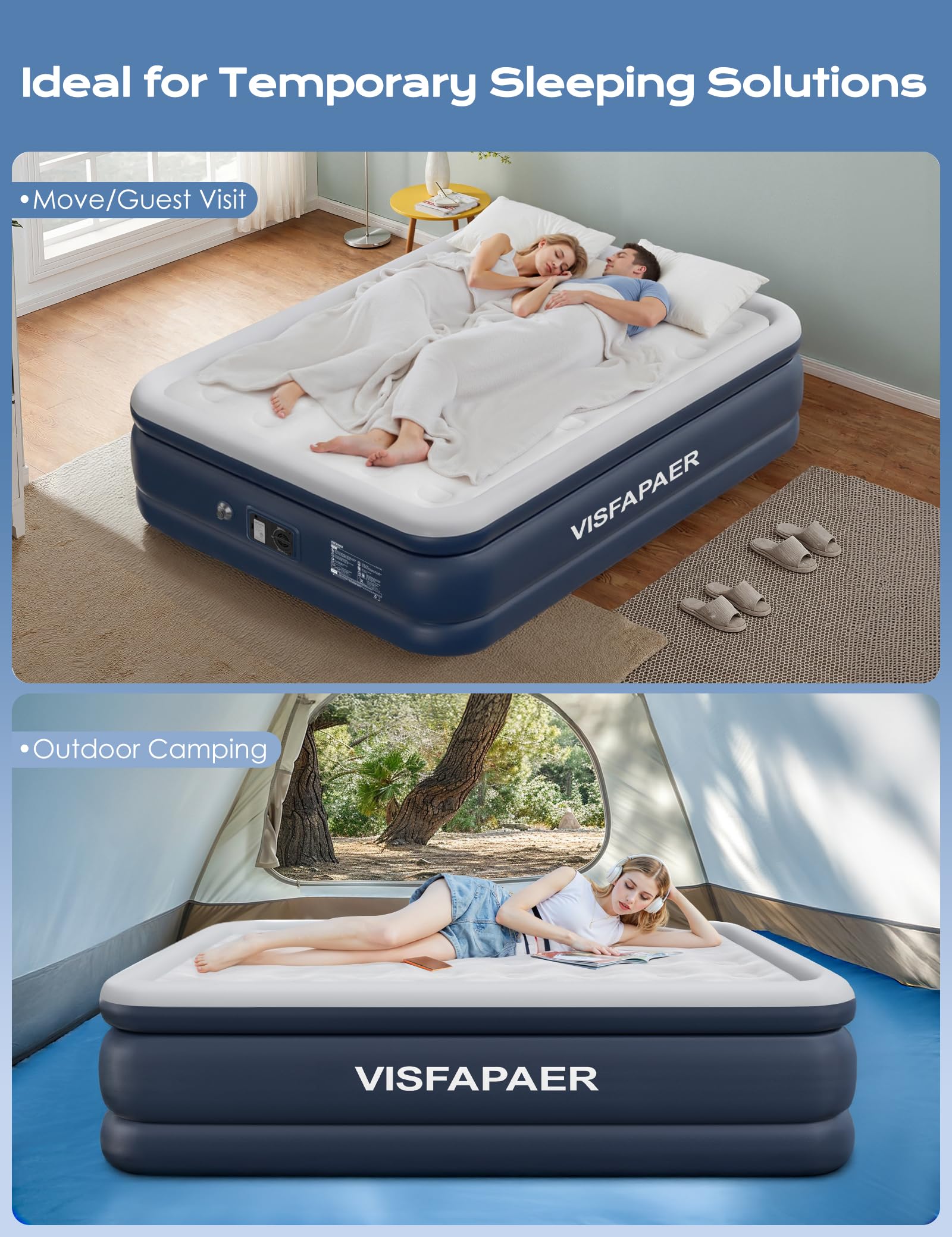 VISFAPAER Queen air mattress carry bag included for travel or storage.