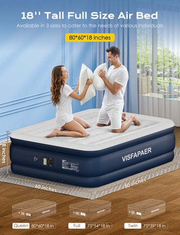 VISFAPAER Queen air mattress folds compactly for storage after use.