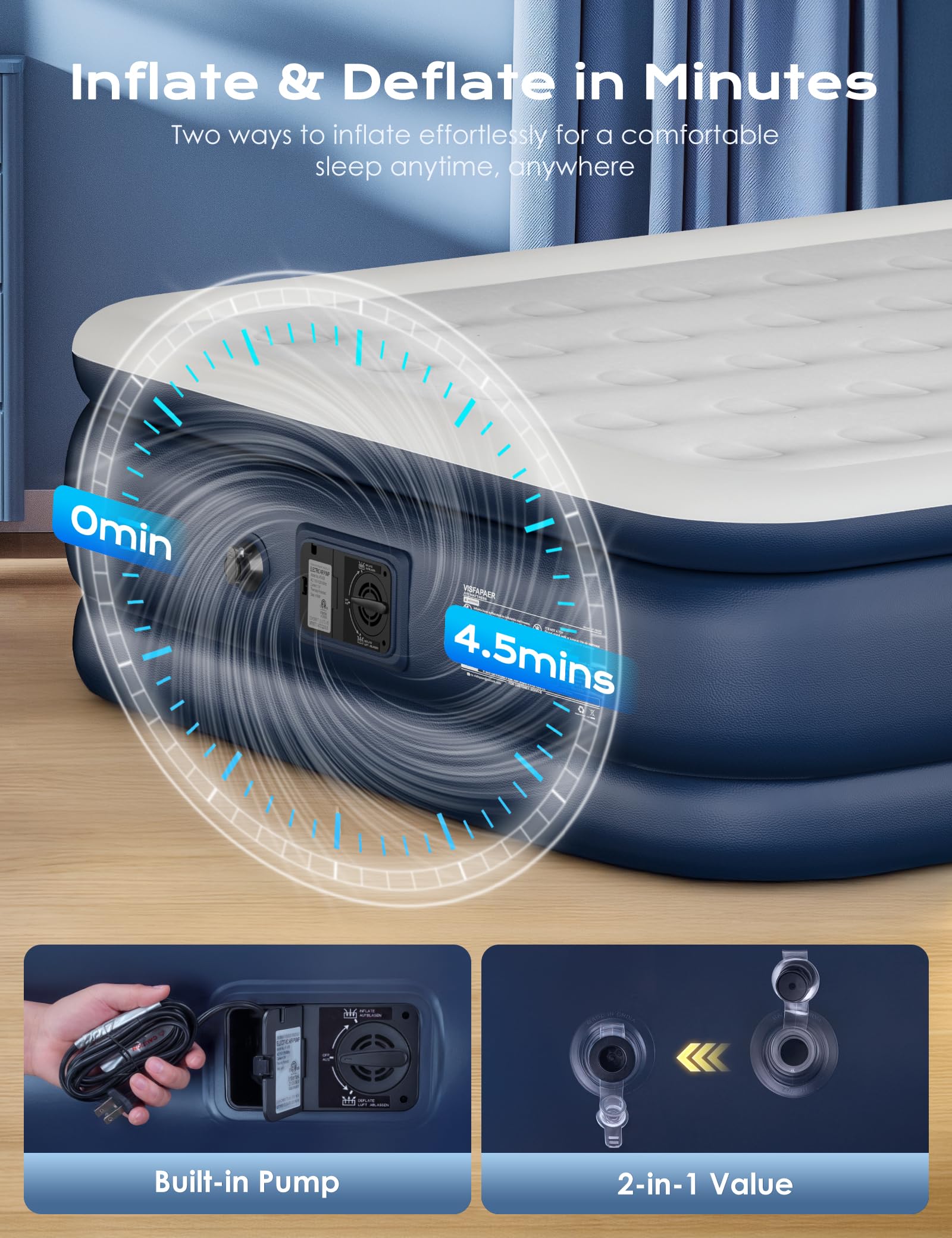 VISFAPAER Queen air mattress honeycomb support delivers even weight distribution.