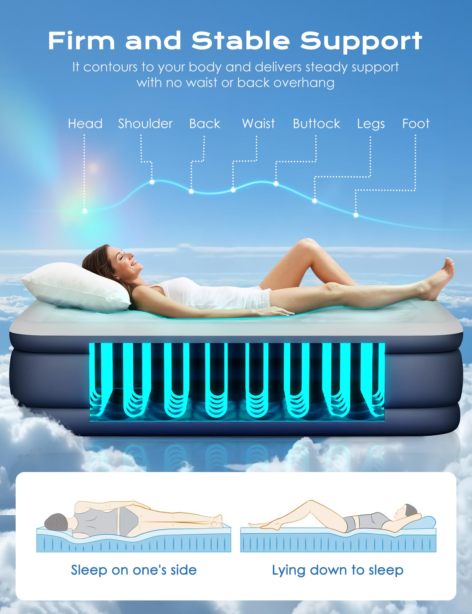 VISFAPAER Queen air mattress soft flocked surface for a cozy sleep.