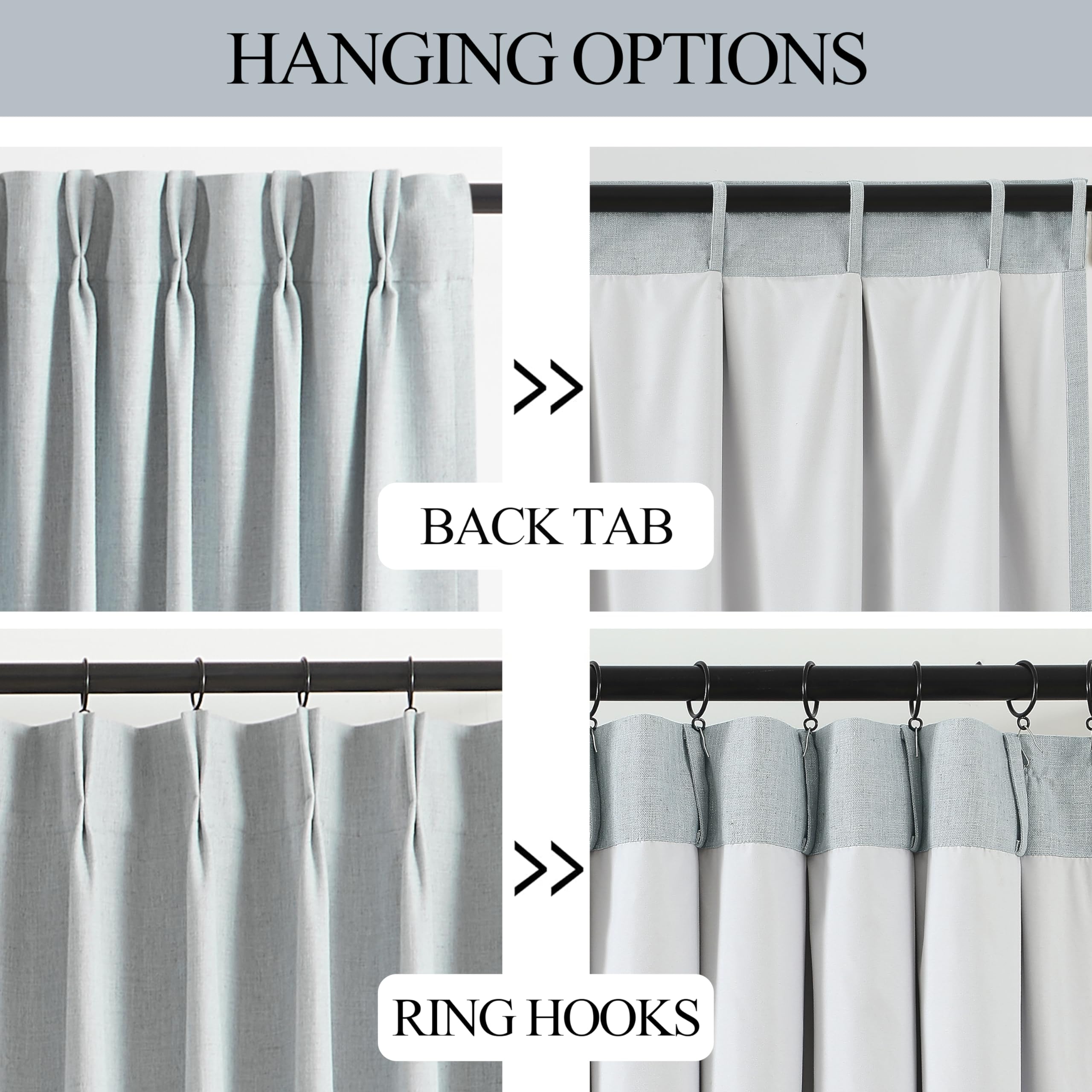 Vision Home back tab option provides classic, clean appearance for window treatments.