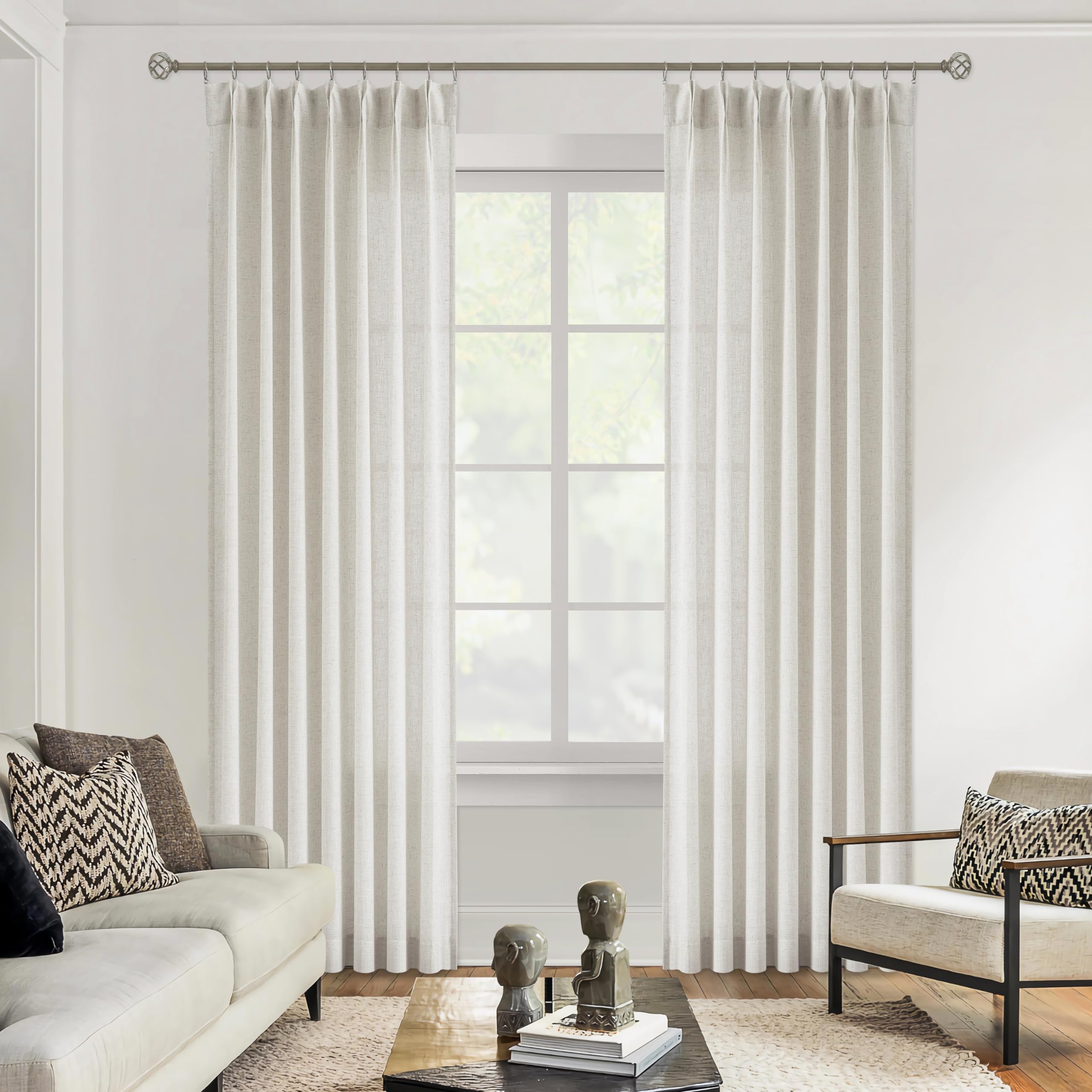 Vision Home natural pinch-pleated curtains panel A for living room privacy and style.