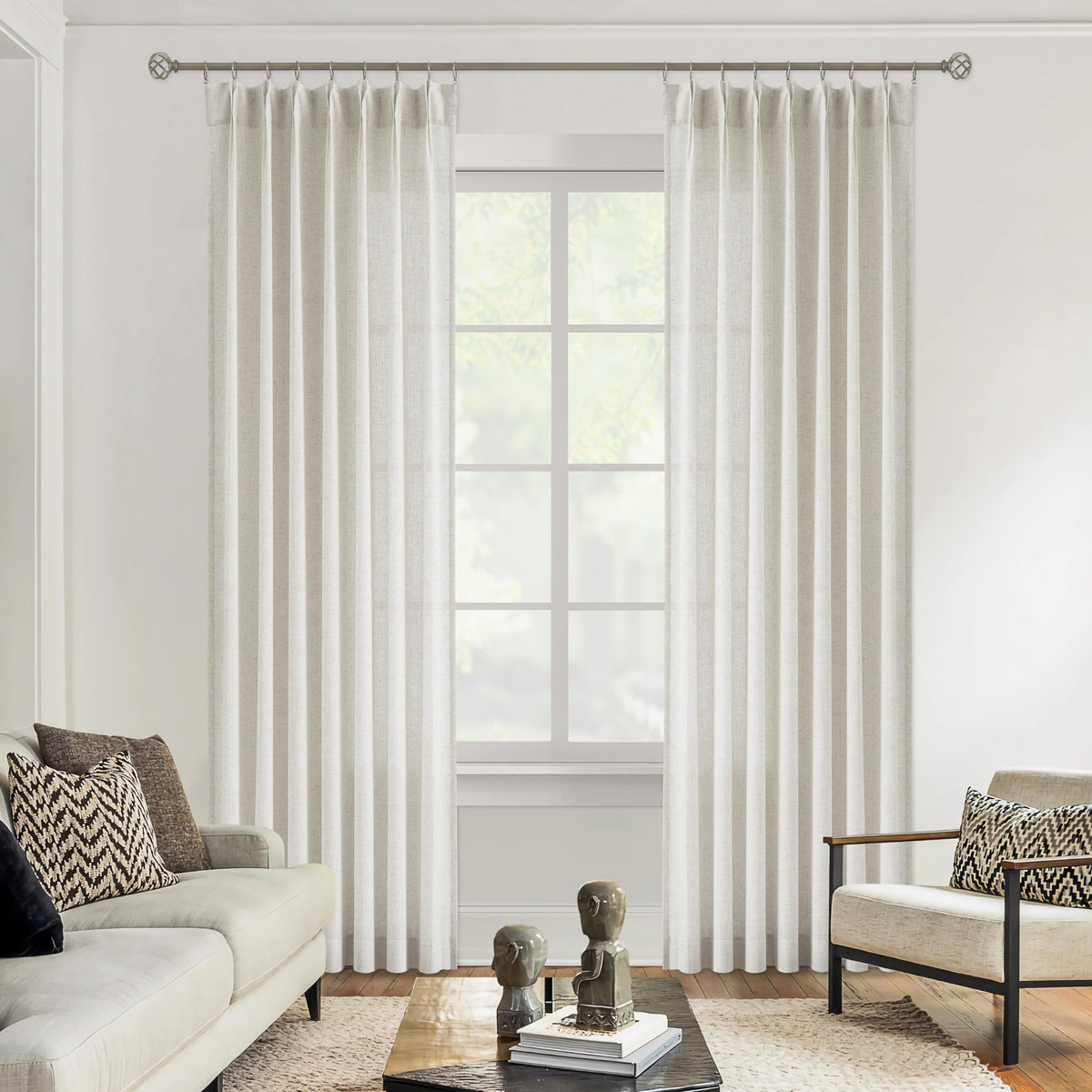 Vision Home natural pinch-pleated curtains panel A for living room privacy and style.