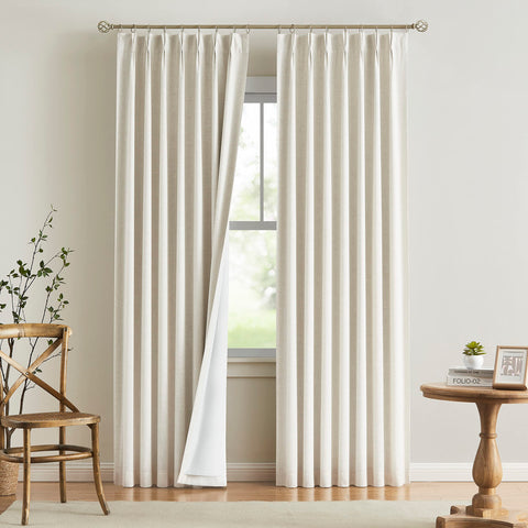 Vision Home pinch-pleated curtain close-up showing linen texture and light control