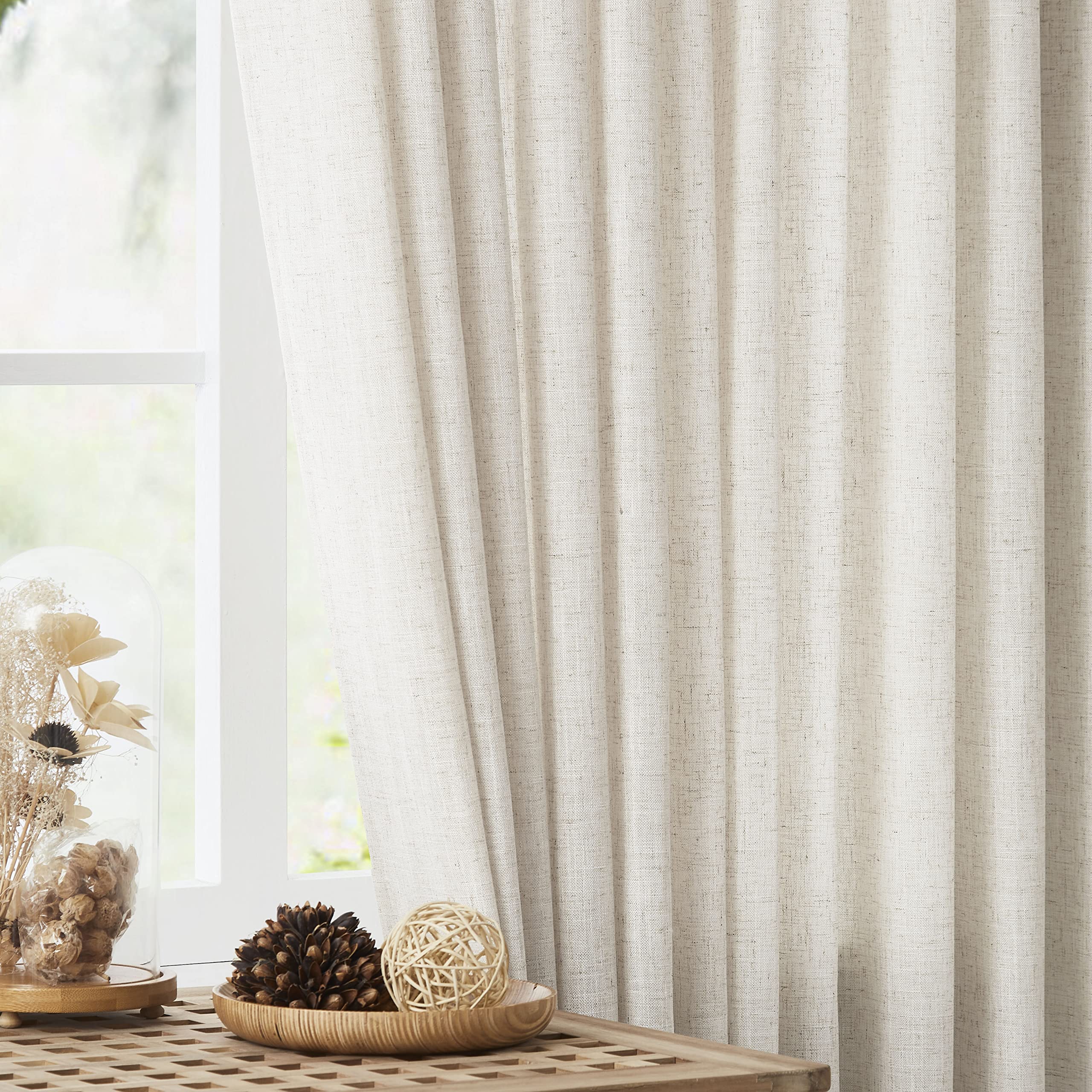 Vision Home textured linen-blend fabric close-up shows natural drape.