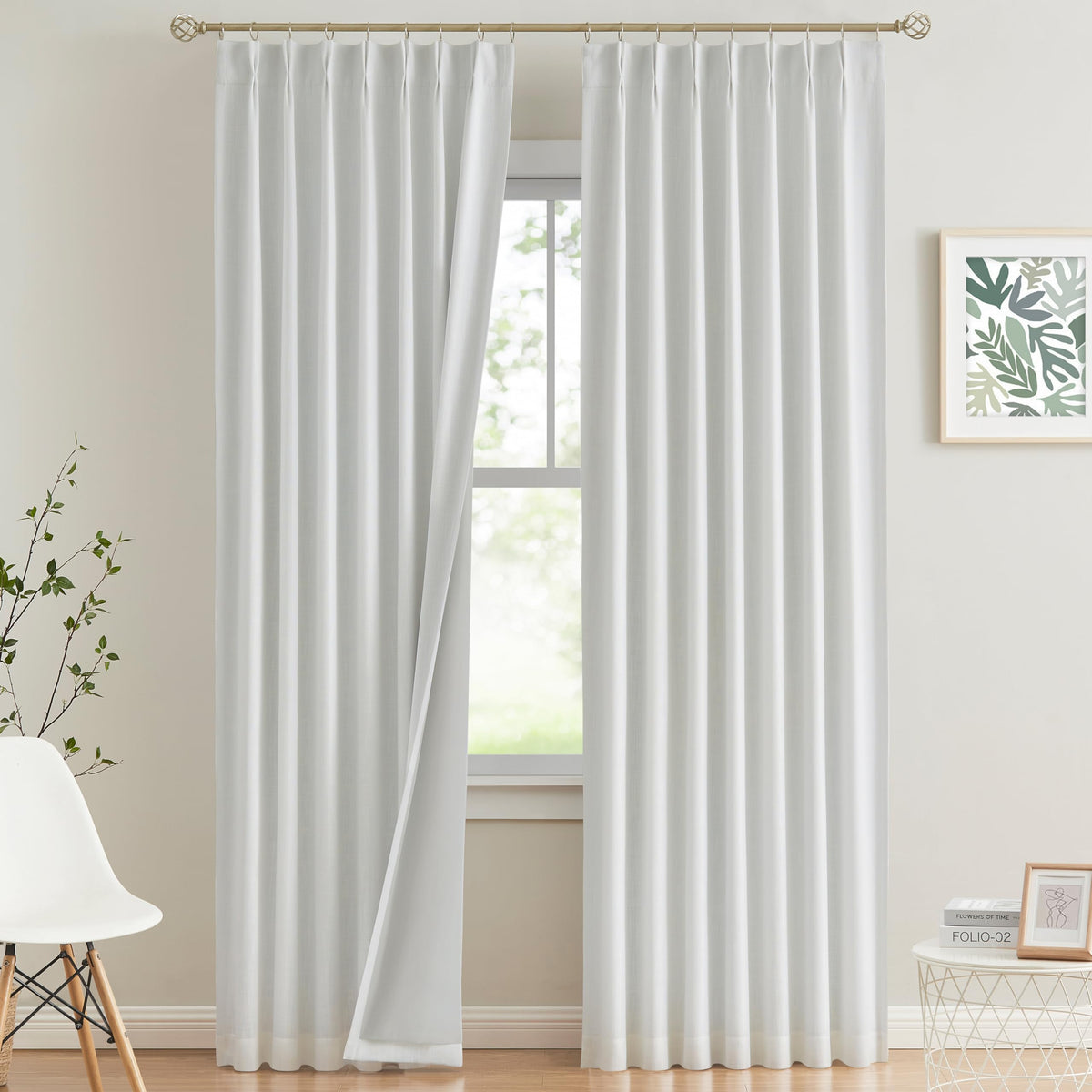 Vision Home white pinch-pleated curtains in a two-panel setup for enhanced privacy