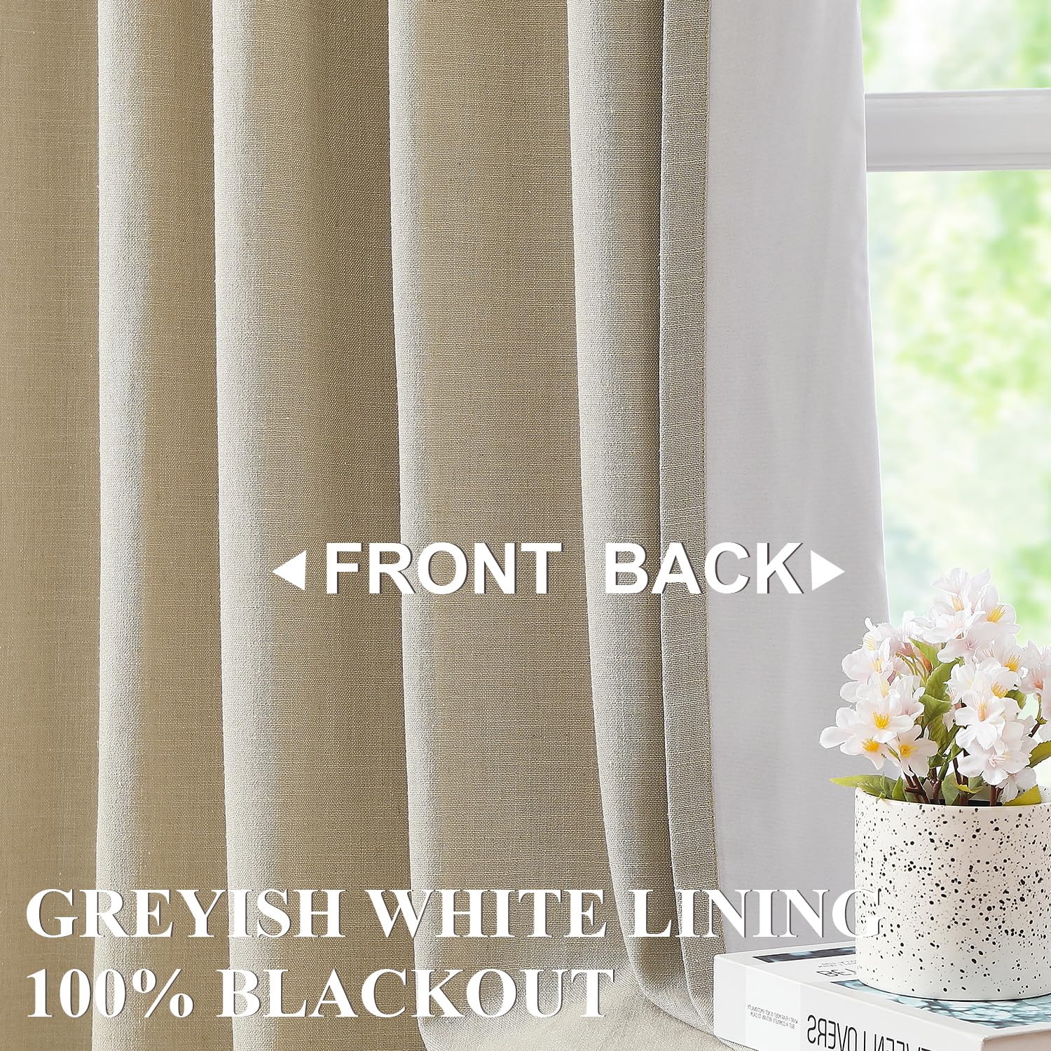 Vision Home sand pinched-pleated curtains drape elegantly to elevate room texture.