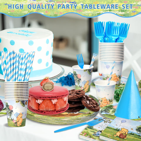 Vistico Winnie Bear tableware set for a coordinated Winnie-themed birthday or baby shower.