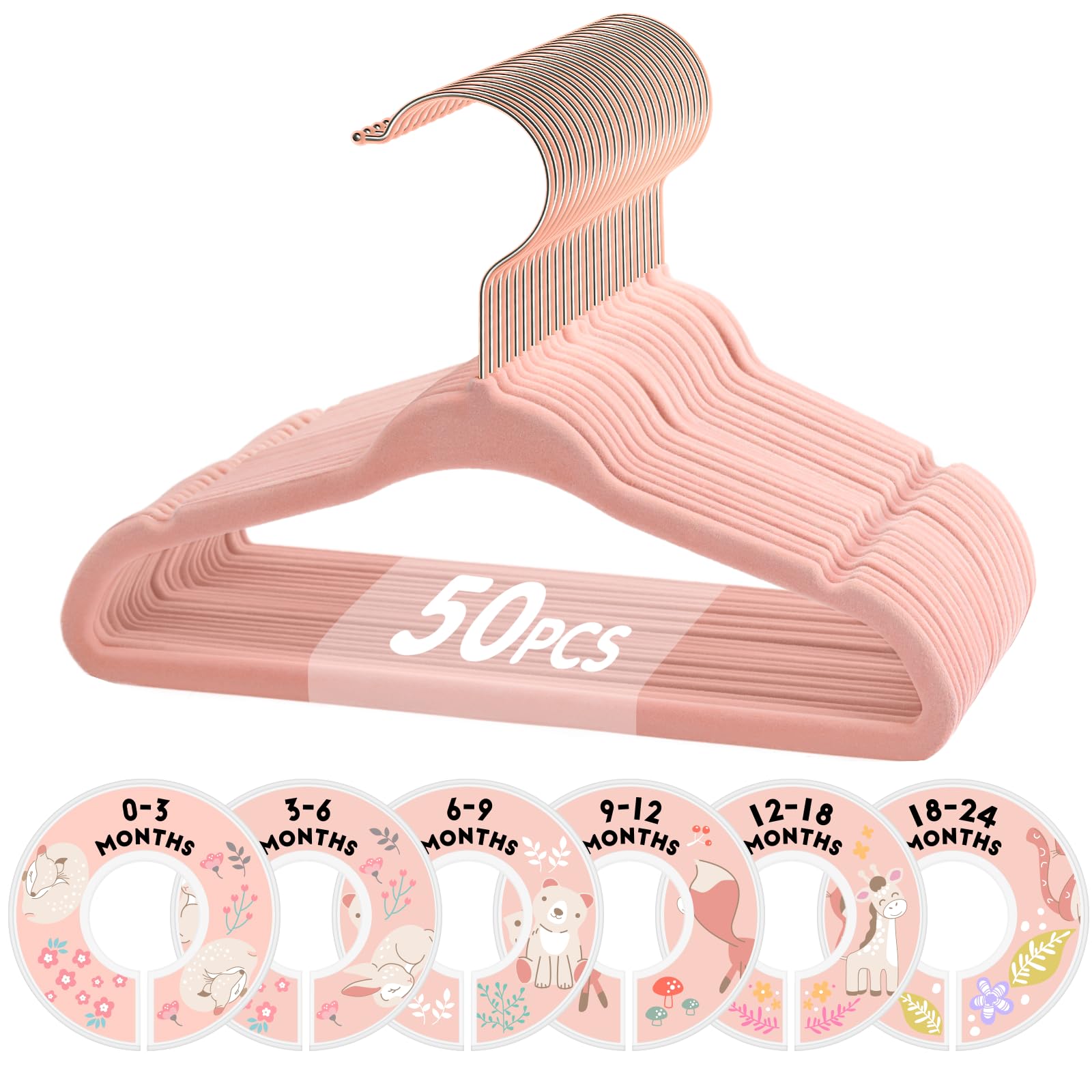 VIS'V baby hangers in pink velvet grip delicate fabrics and keep outfits neatly organized.