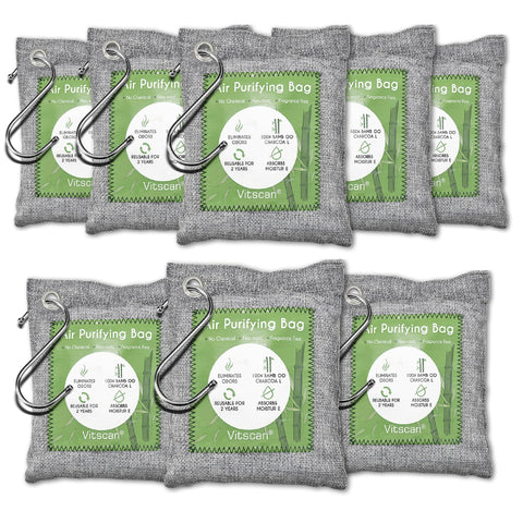 Vitscan eight-pack bamboo charcoal bags for targeted odor and moisture absorption.