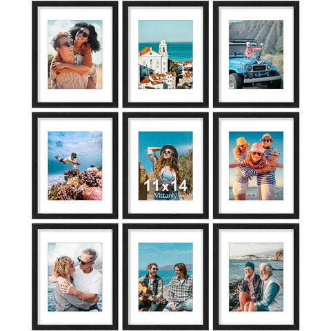 Vittanly 11x14 frame set front view with black engineered wood and clear plexiglass.