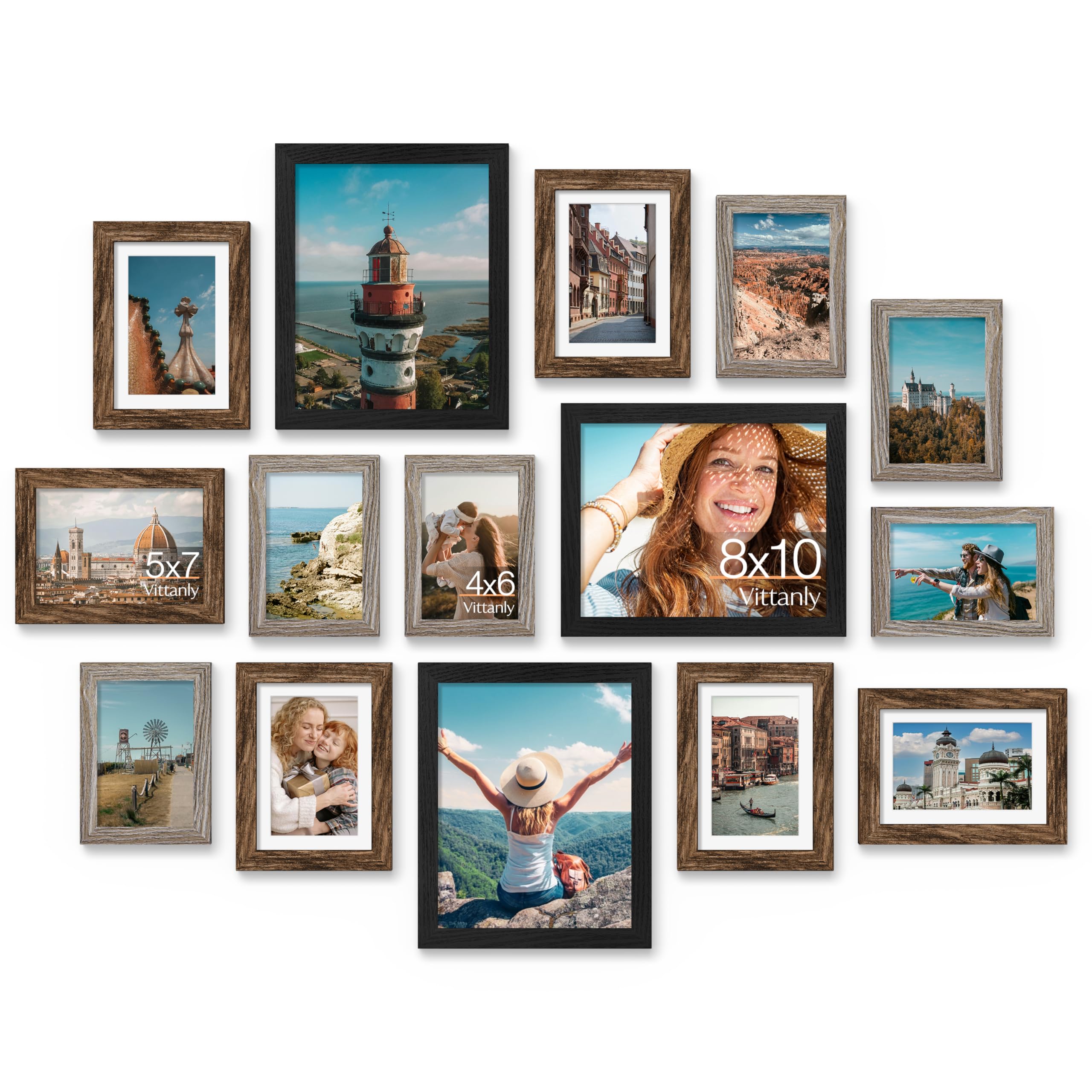 Vittanly 15-pack collage frame set 8x10 for colorful memories on a gallery wall.