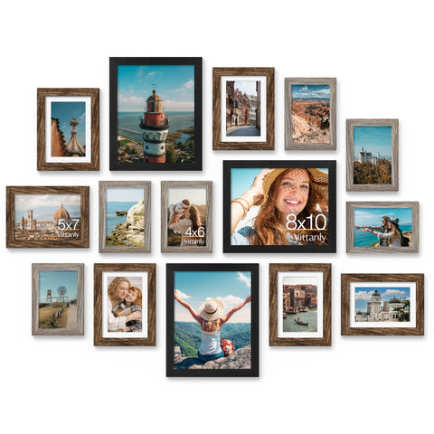 Vittanly 15-pack collage frame set 8x10 for colorful memories on a gallery wall.