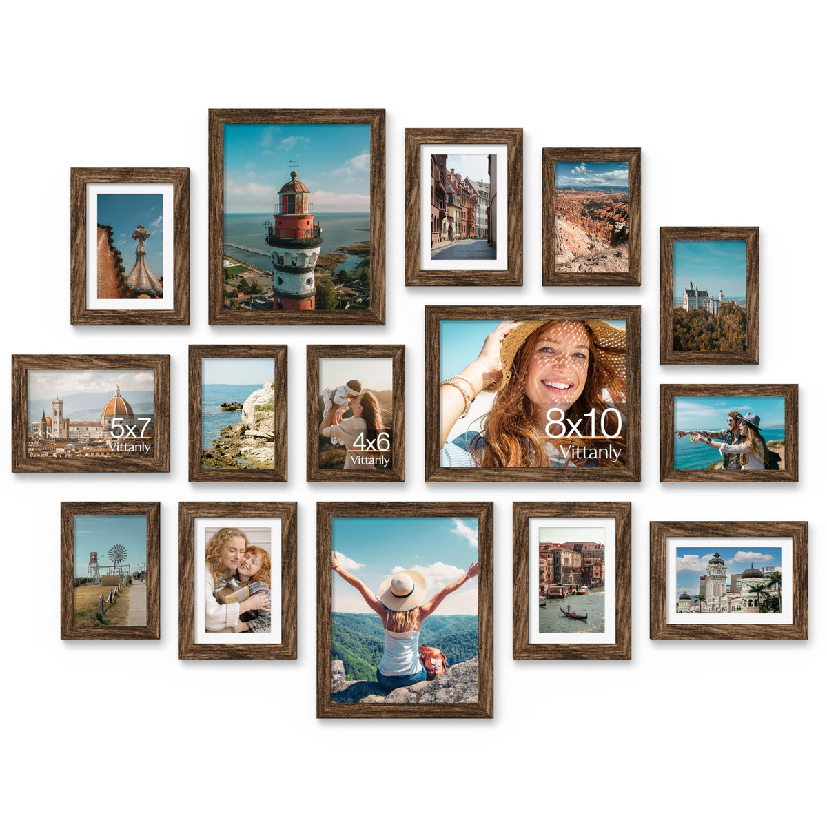Vittanly 15-pack collage frame 8x10 on wall for gallery-style family photo display