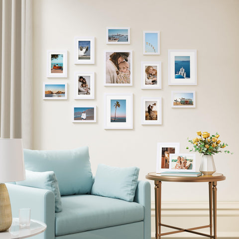 Vittanly 15-pack 5x7 tabletop frames on shelves or mantels